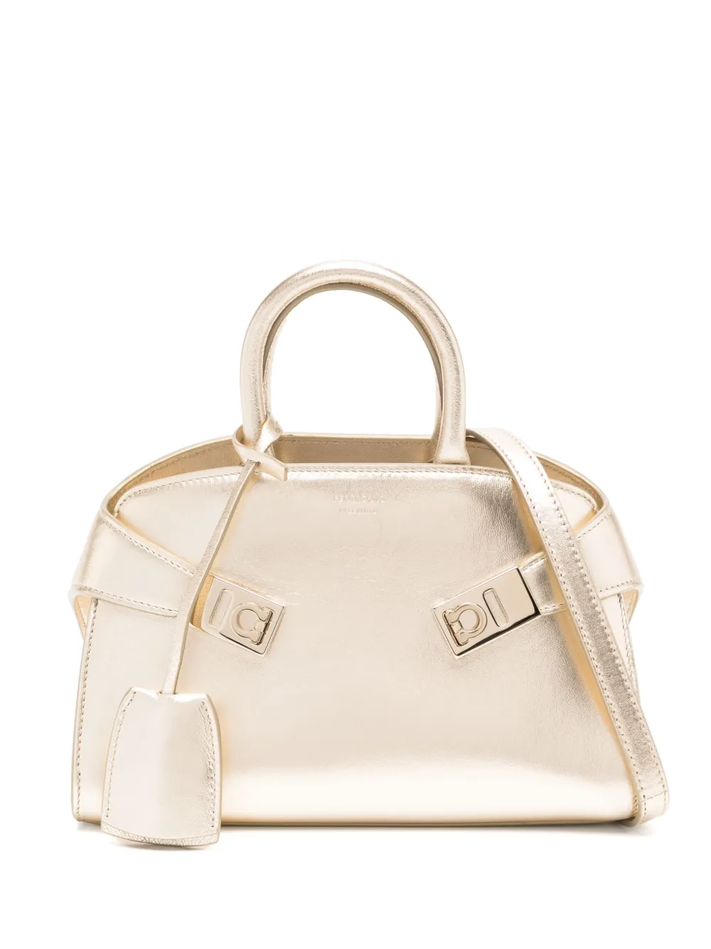 Ferragamo レザー ショルダーバッグ - ゴールドトーン Ferragamo レザー ショルダーバッグ - ゴールドトーン