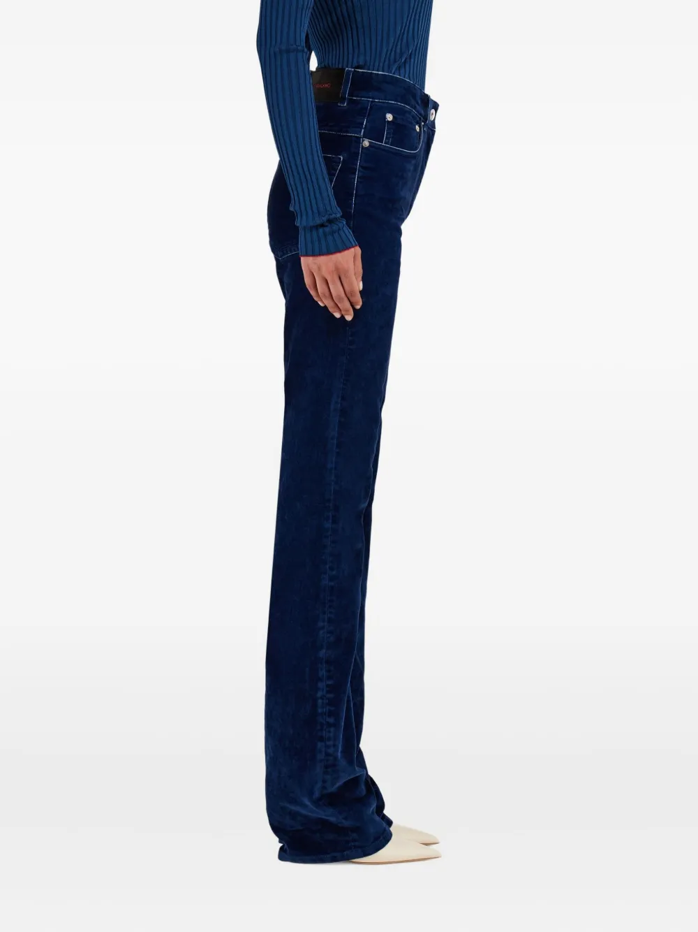 Ferragamo Velvet-texture Straight-leg Trousers In Blue