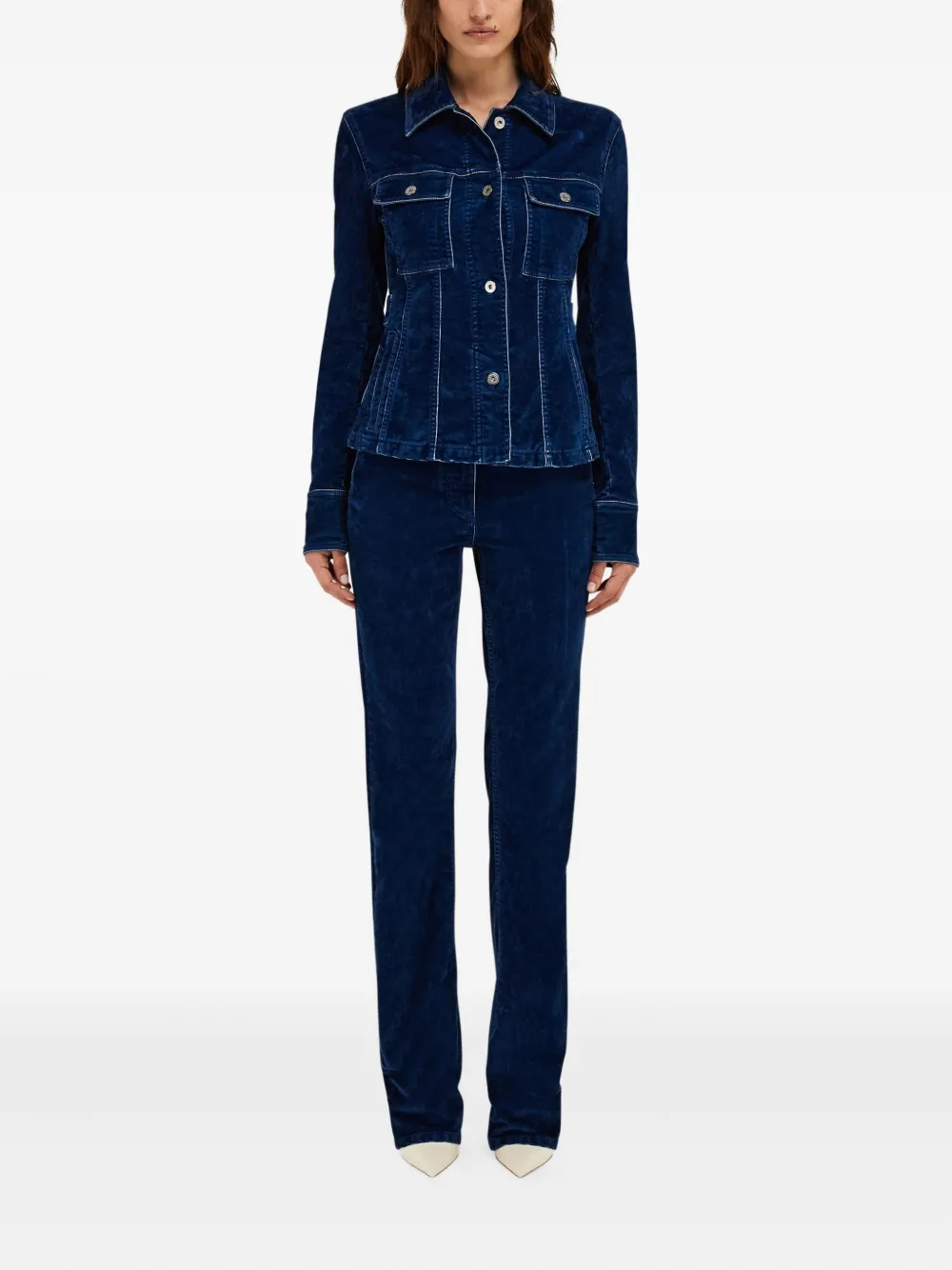 Ferragamo Straight broek met fluwelen textuur - Blauw