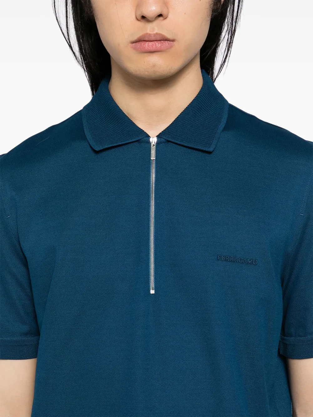 Ferragamo Poloshirt met geborduurd logo Blauw