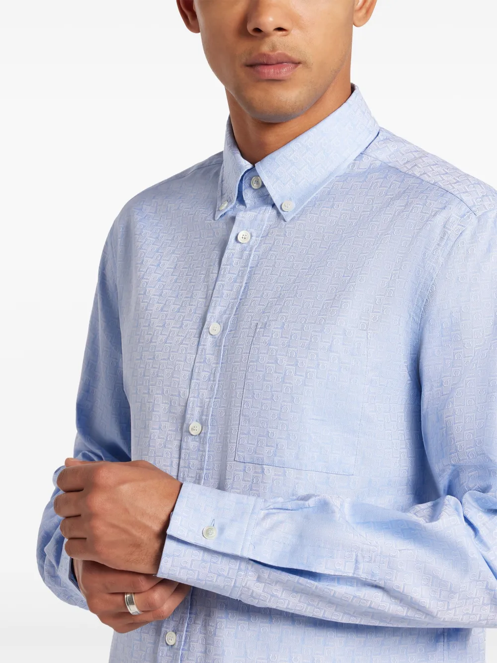 Ferragamo Button-down jack met jacquard Blauw
