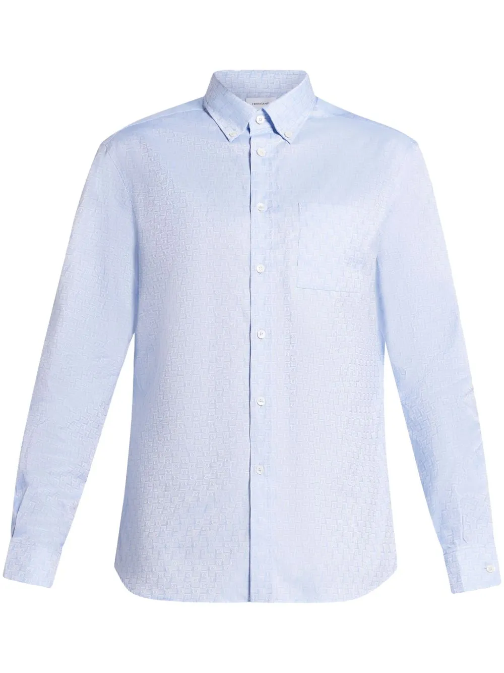 Ferragamo Monogram Jacquard Button-up Shirt In Blue
