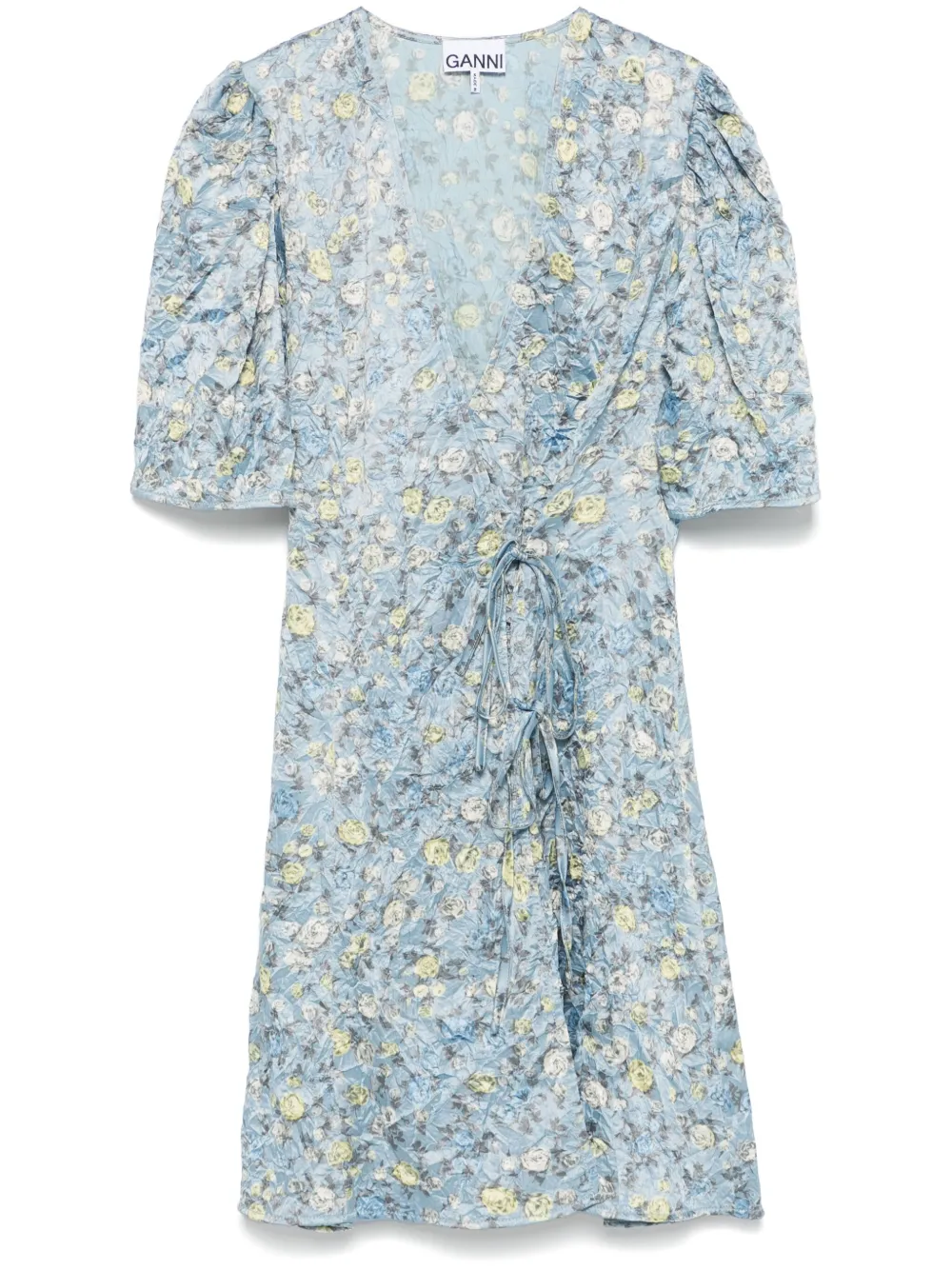 GANNI floral-print crinkled mini dress Women