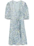 GANNI floral-print crinkled mini dress - Blue