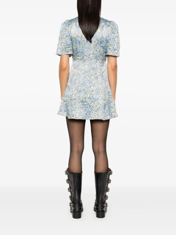 GANNI floral-print Crinkled Mini Dress Blue FARFETCH PT