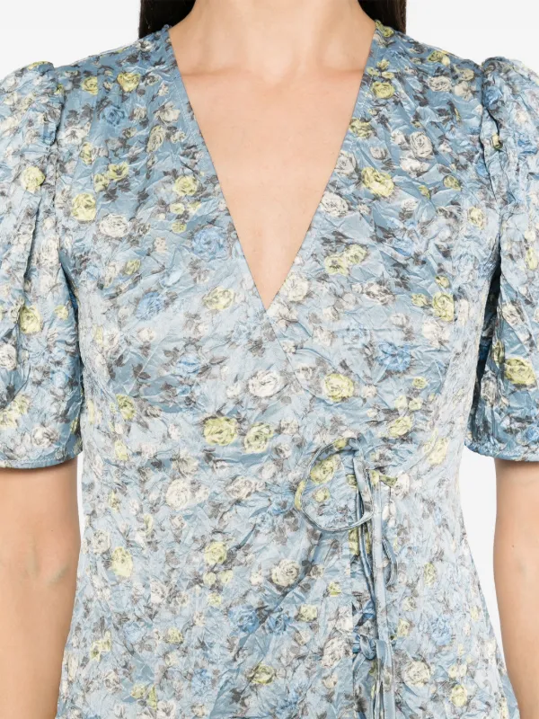 ganni blue floral wrap dress Ganni