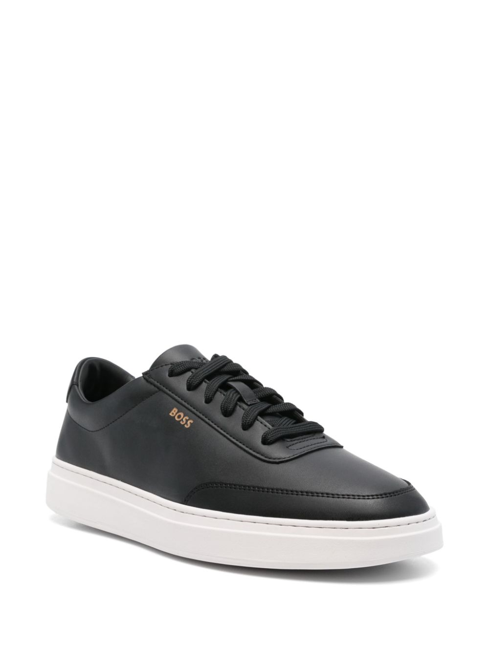 Shop Hugo Boss Leather Sneakers In Black