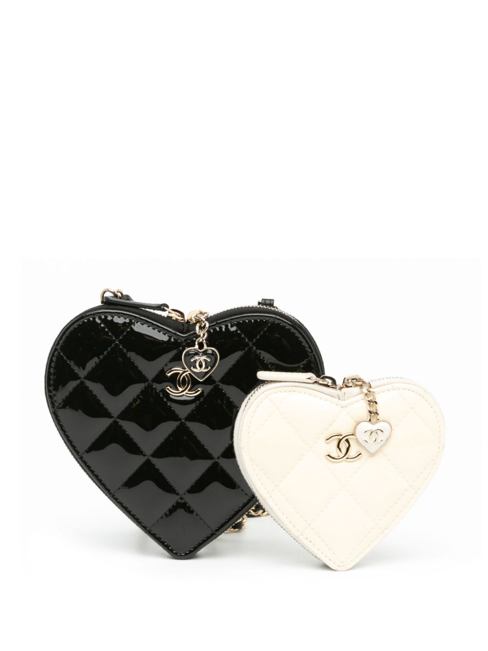 CHANEL 2021-2024 Quilted Patent Calfskin CC Heart Clutch With Chain crossbody bag Women