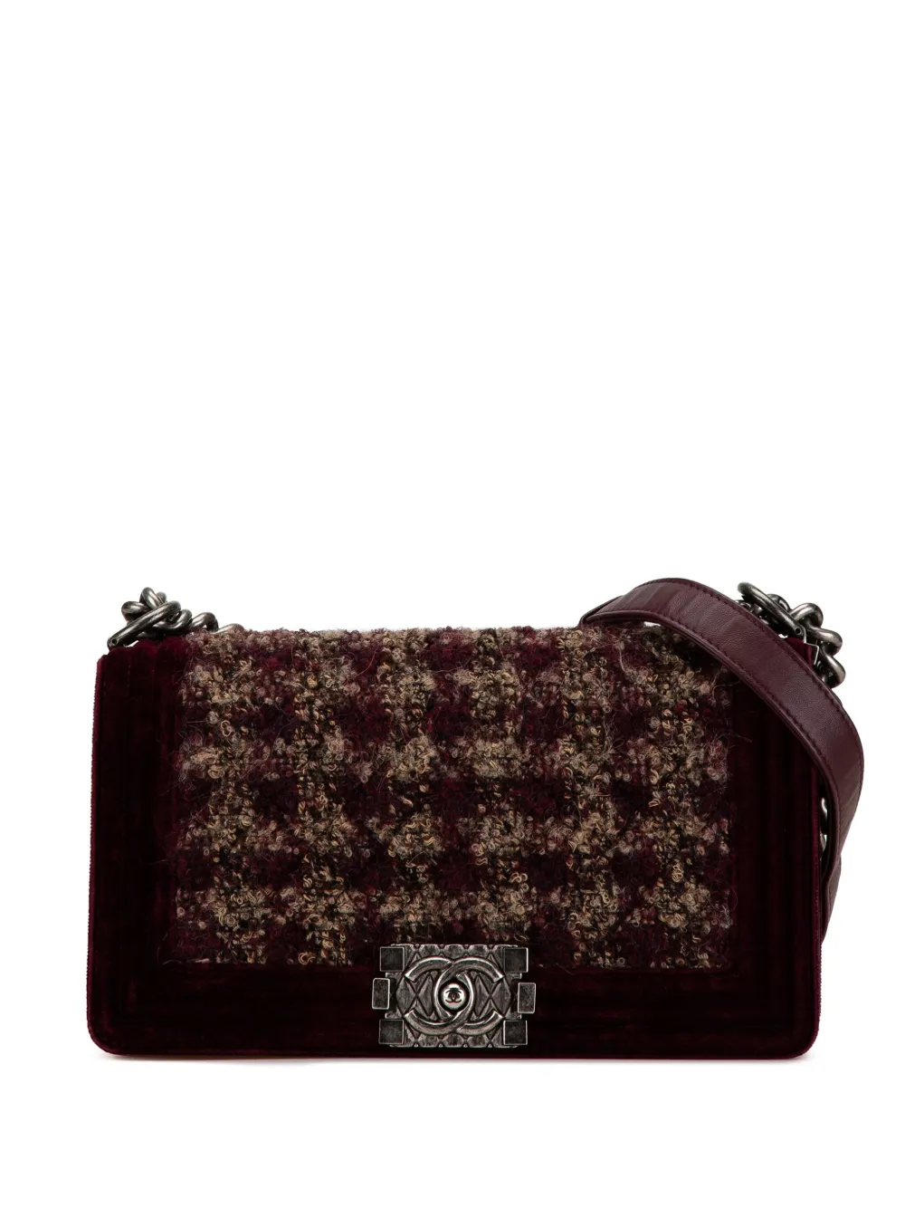 CHANEL Pre-Owned 2013-2014 Medium Velvet Tweed Boy Flap shoulder bag | Red | Image 1