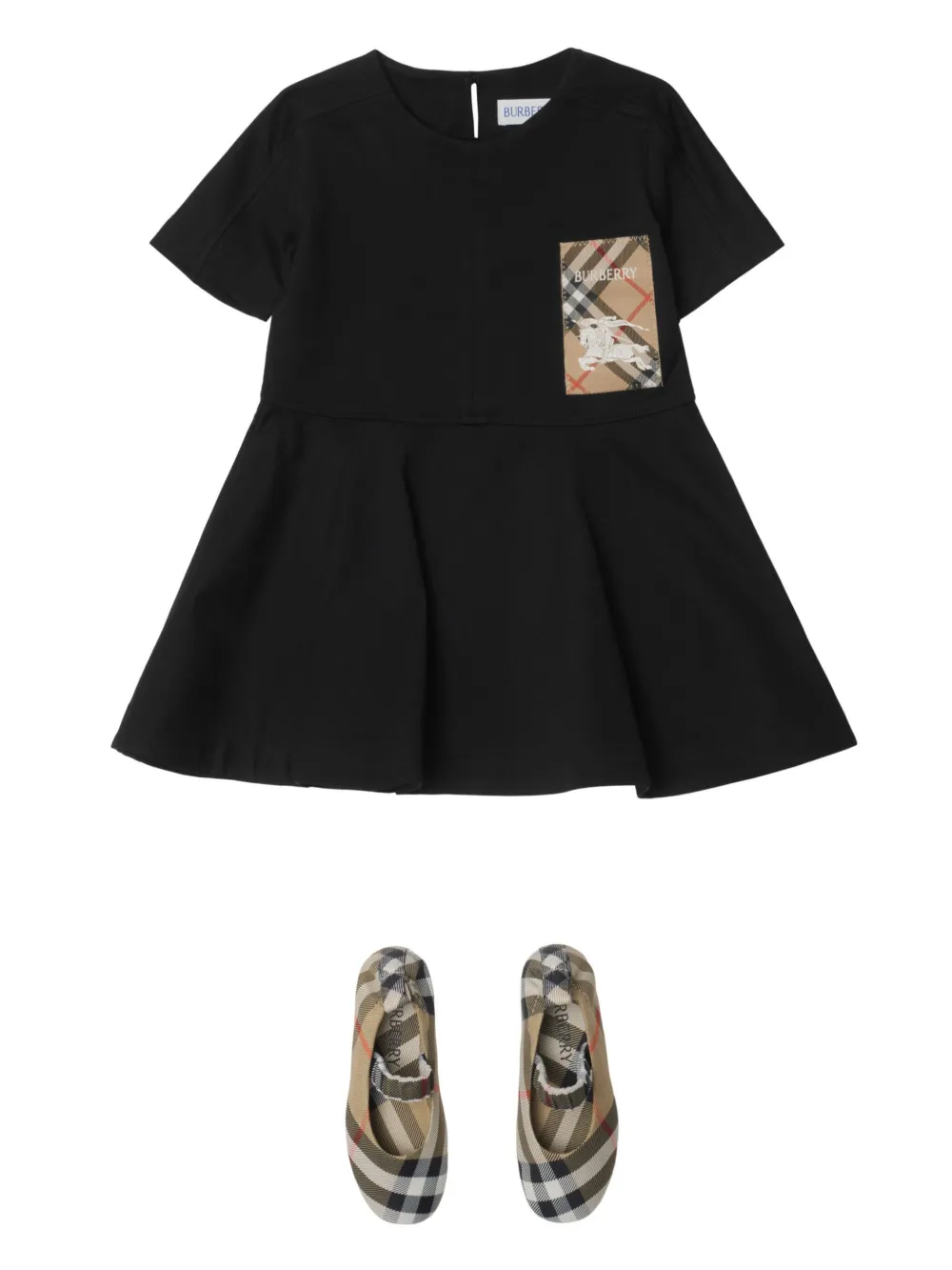 Burberry Kids Katoenen jurk met logo-label Zwart