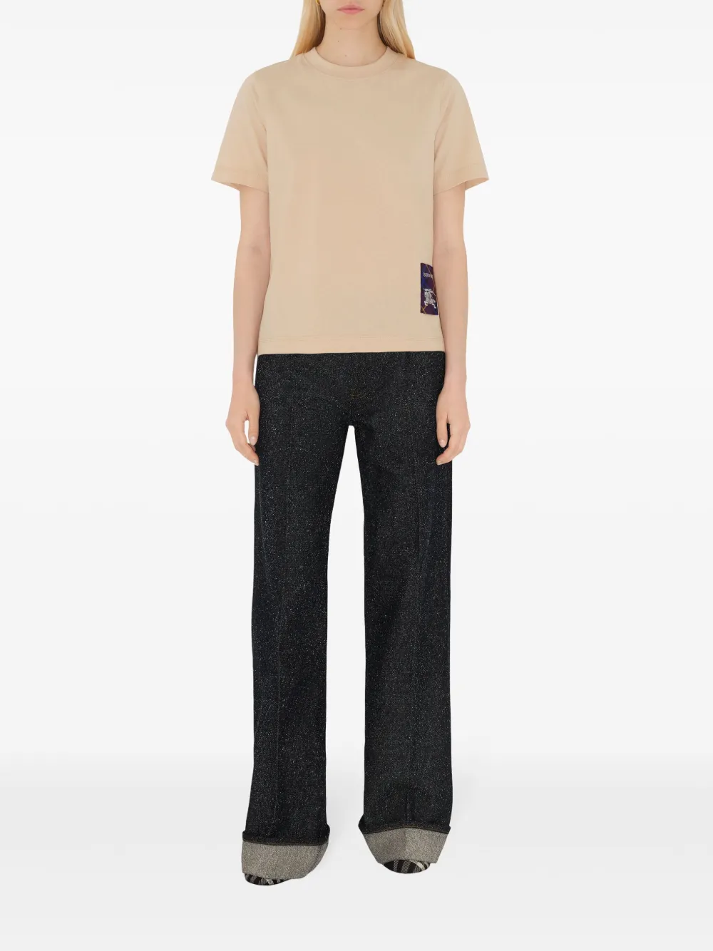 Burberry Katoenen T-shirt met geruit label - Beige