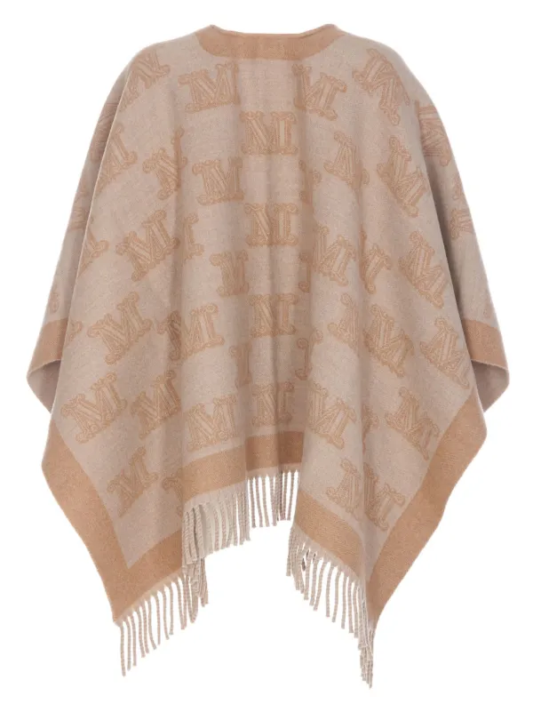 6万取引突破！【MaxMara★FRINE】JACQUARD WOOL PONCHO Max Mara Jacquard Wool Poncho | Neutrals | FARFETCH