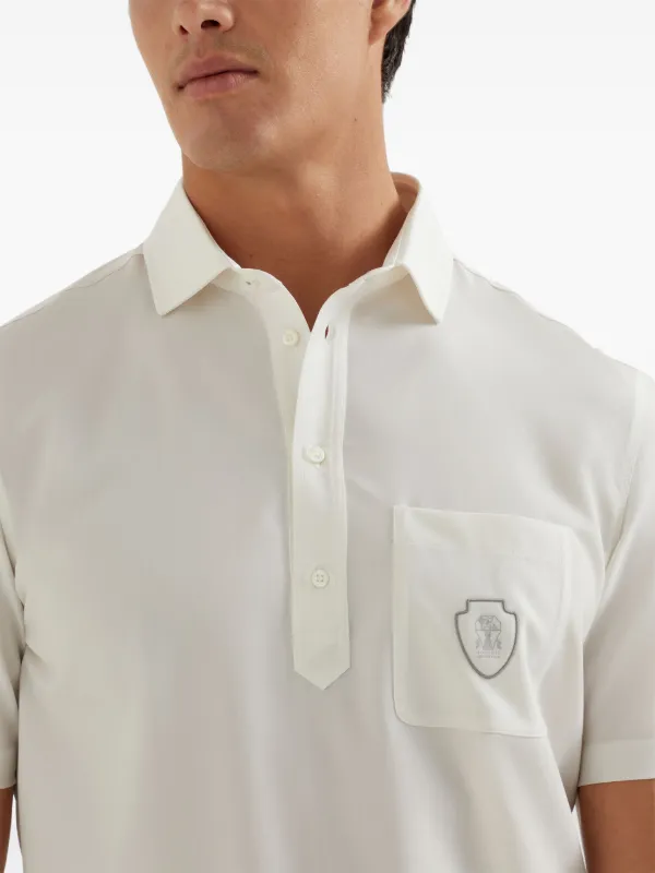 Brunello Cucinelli logo-appliqué Polo Shirt | White | FARFETCH