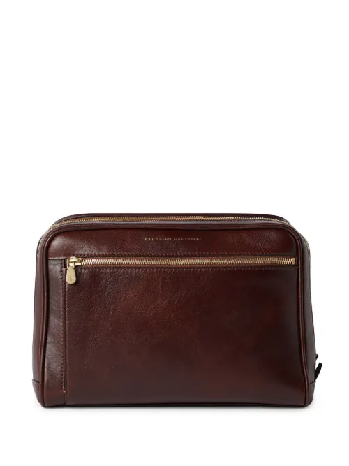 Trousse de toilette en cuir à logo imprimé - Brunello Cucinelli - Modalova