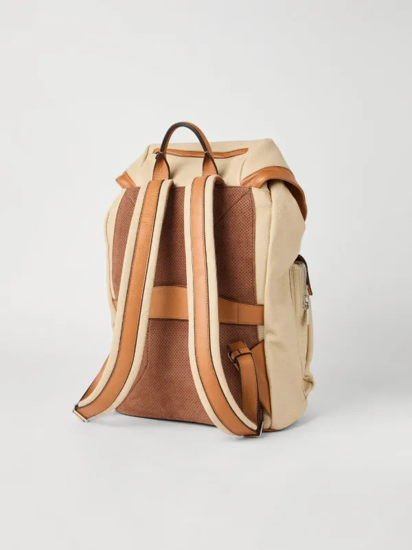 BRUNELLO CUCINELLI キャンバス×レザーバックパック Men's leather bags and backpacks | Brunello Cucinelli