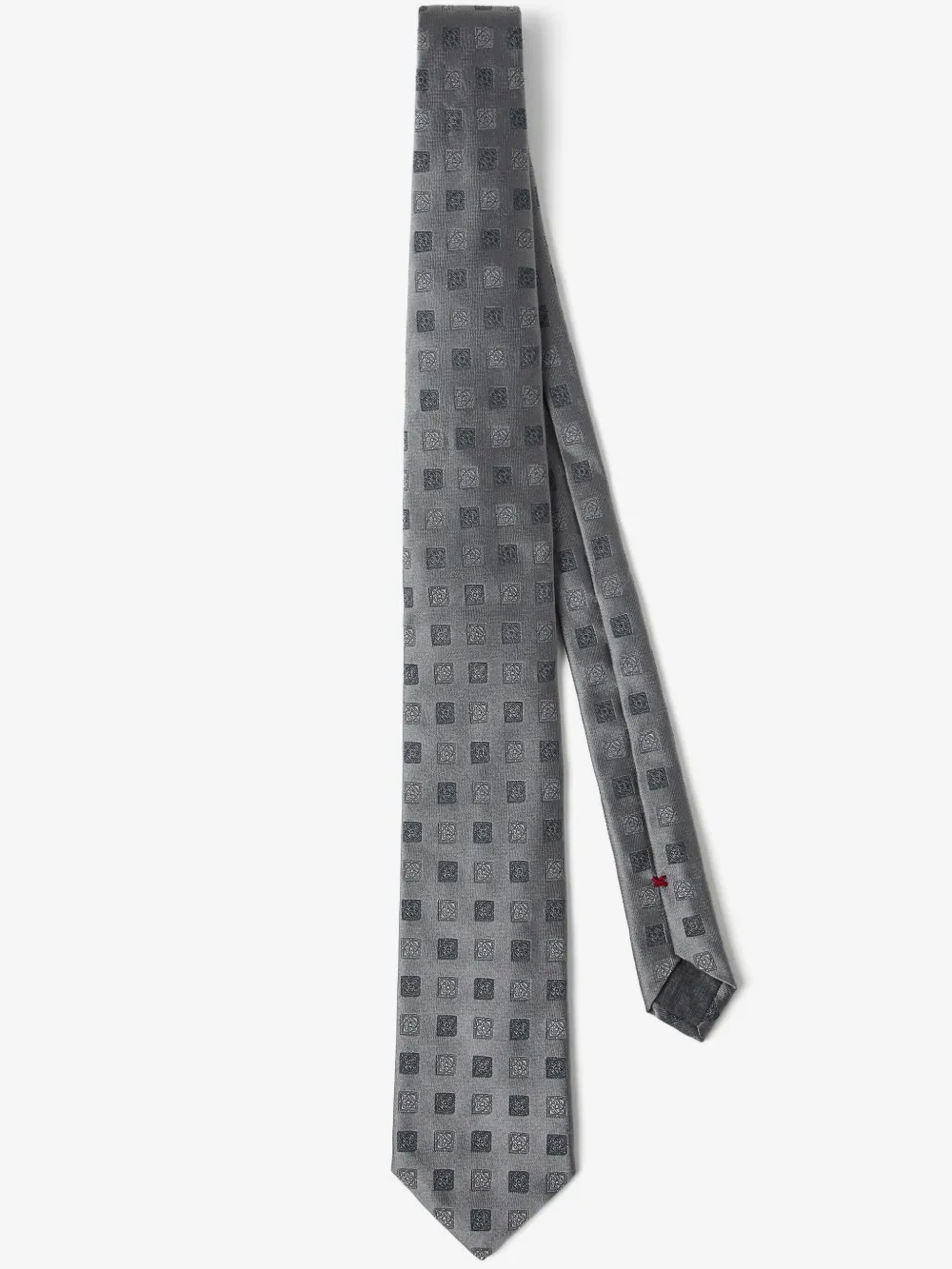 Brunello Cucinelli 스퀘어 패턴 실크 넥타이 | 실버 톤 | Image 1