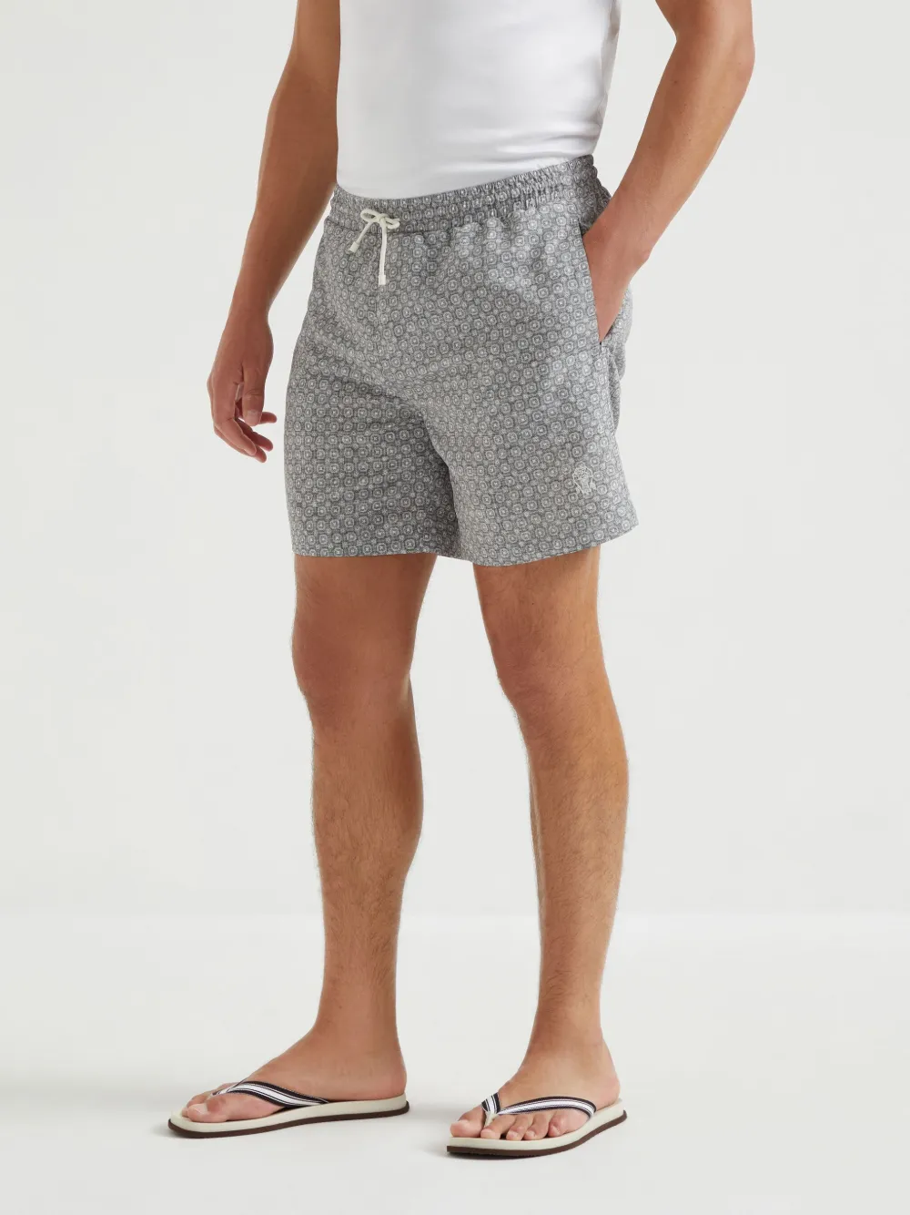 Brunello Cucinelli Zwembroek met grafische print Grijs