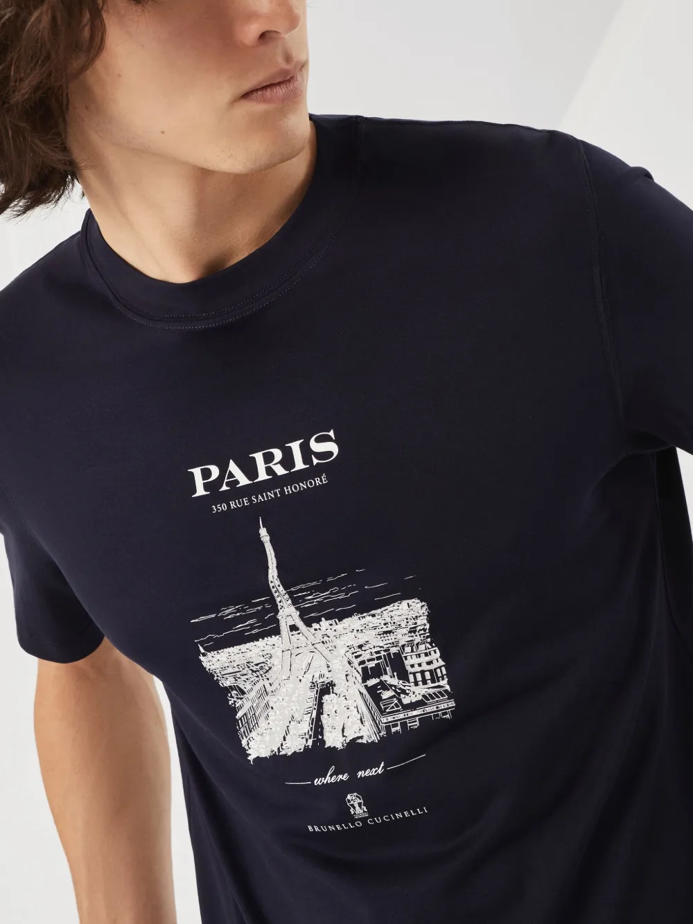 Brunello Cucinelli Katoenen T-shirt met grafische Parijs print Blauw