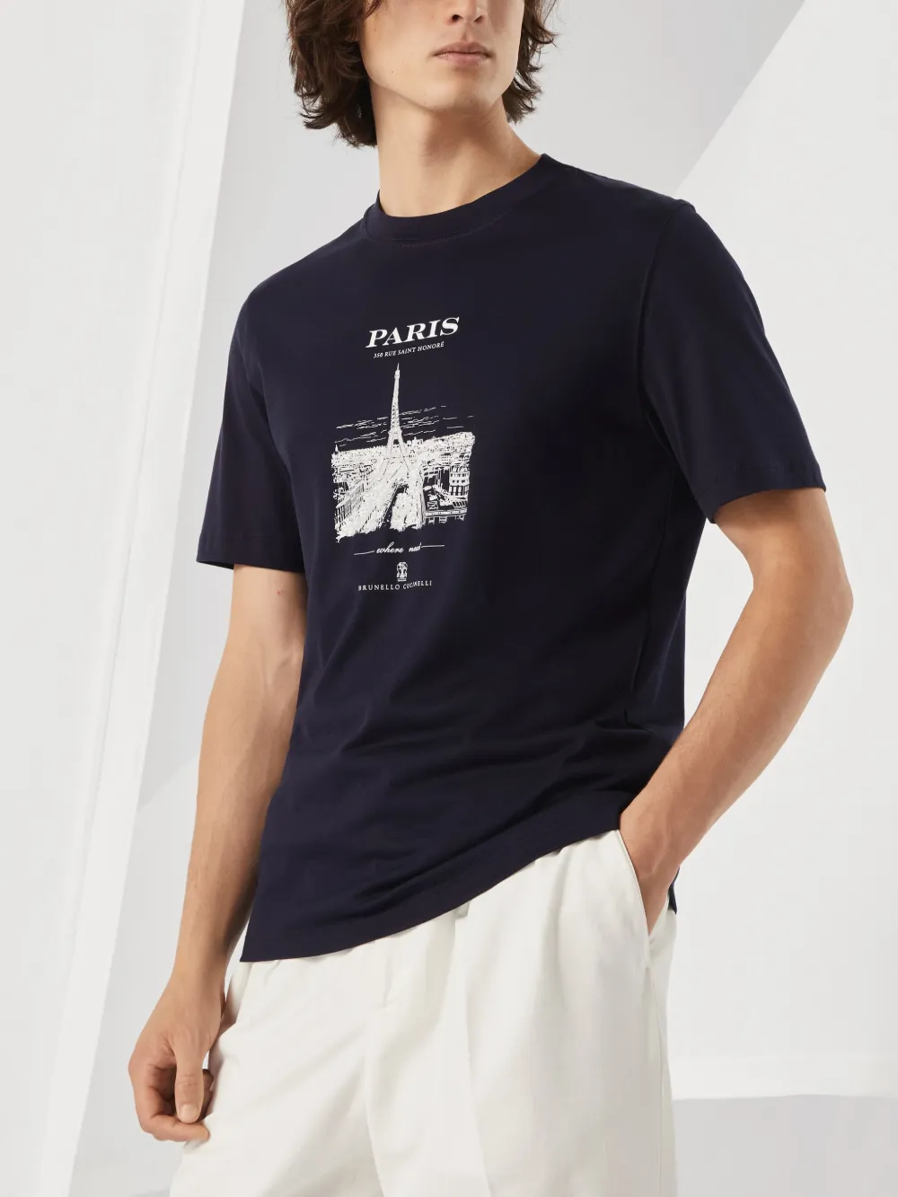 Brunello Cucinelli Katoenen T-shirt met grafische Parijs print Blauw