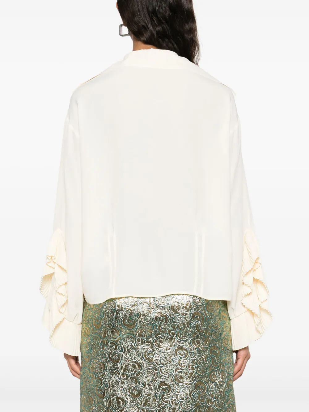 N°21 White Pleated Ruffle Sleeve Blouse In White