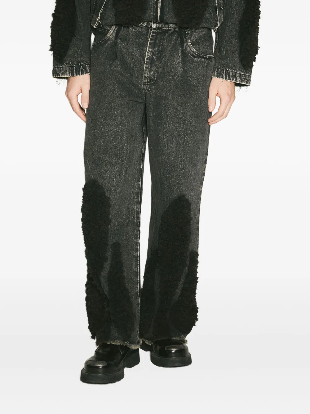 Song For The Mute frayed-hem shearling-panel jeans - ブラック Song For The Mute frayed-hem shearling-panel jeans - ブラック