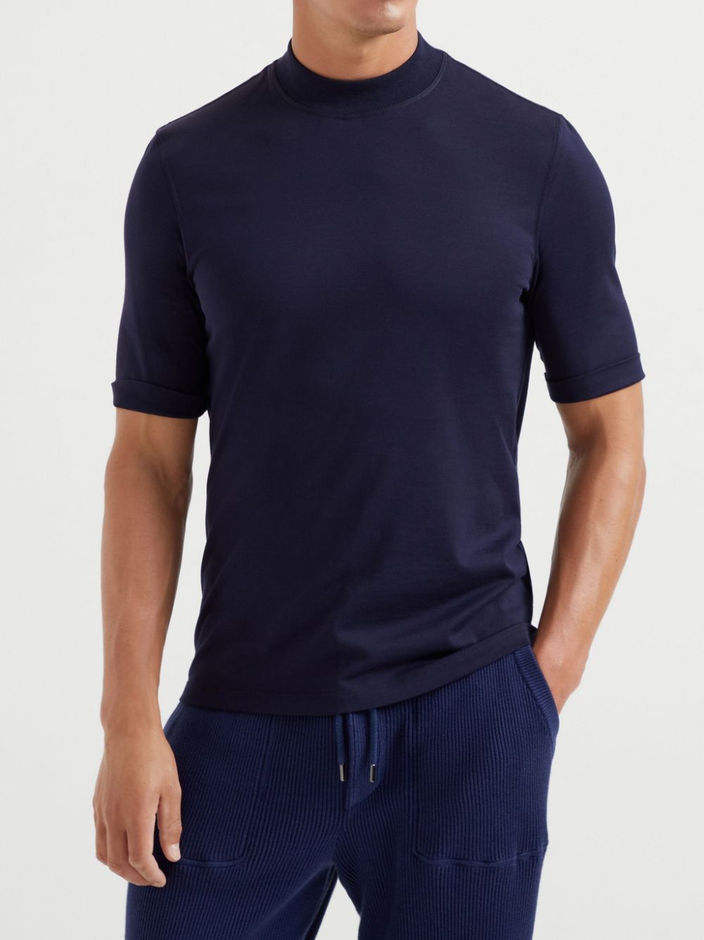 Brunello Cucinelli cotton mock-neck t-shirt - Blauw