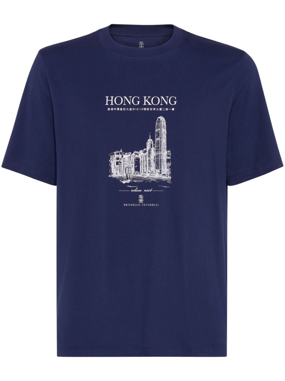 Brunello Cucinelli cotton hong kong graphic print t-shirt - Blue