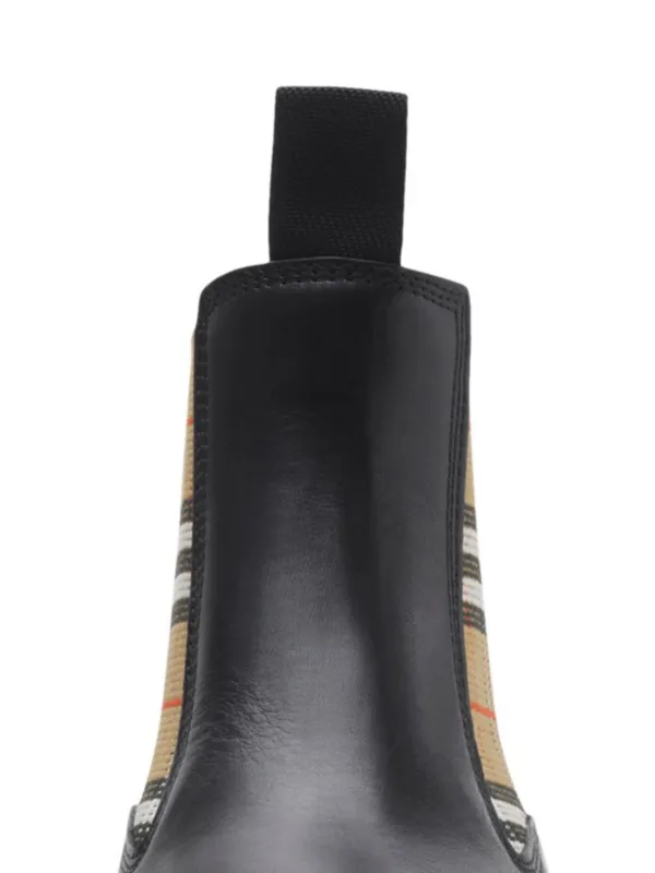 Burberry Check Pattern Leather Boots | Black | FARFETCH