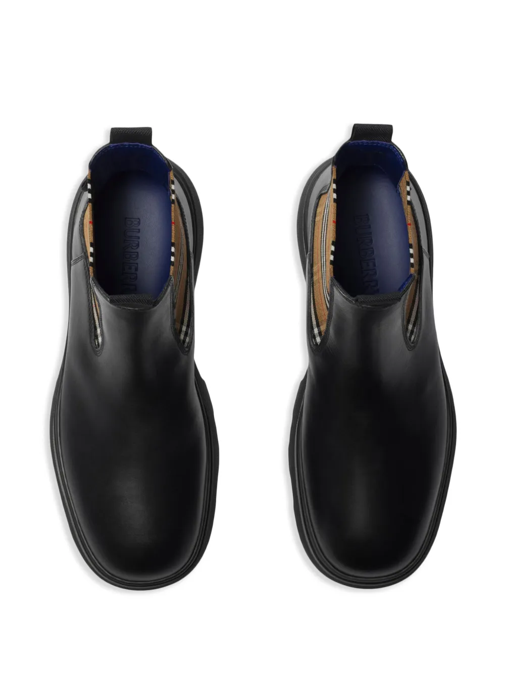 Burberry check pattern leather boots Black
