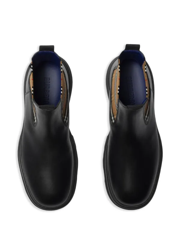 Burberry Check Pattern Leather Boots | Black | FARFETCH