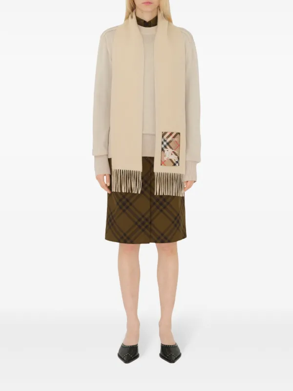 ■Burberry フリンジカシミヤスカーフ バーバリー リバーシブル カシミアスカーフ フリンジ マフラー