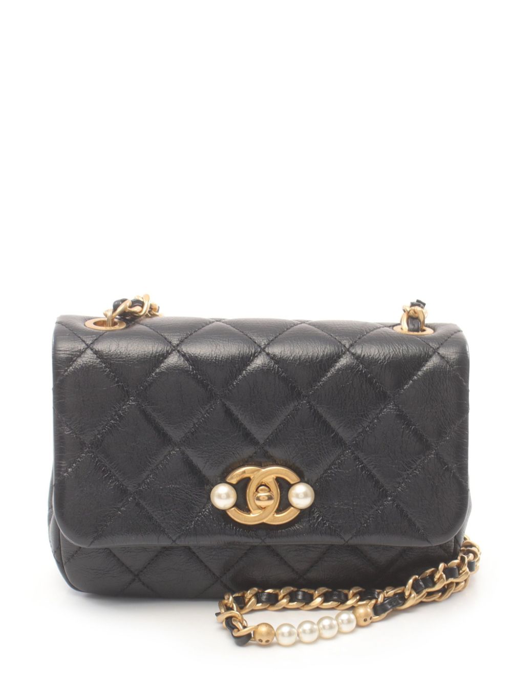 Pre-owned Chanel 2021 Faux-pearl Cc Flap Shoulder Bag In Black