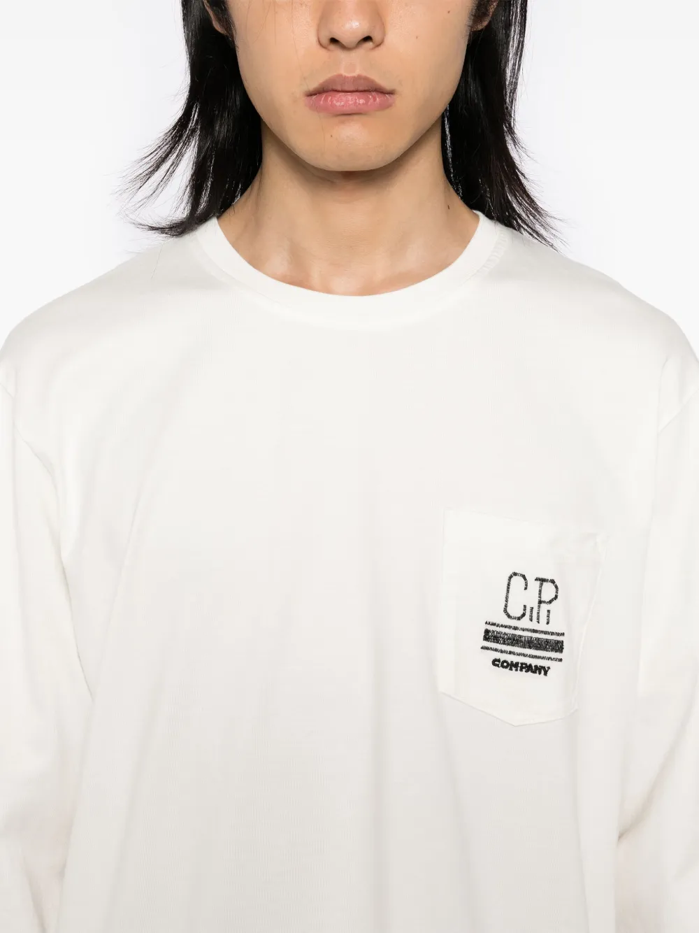Shop C.p. Company Logo-embroidered T-shirt In White