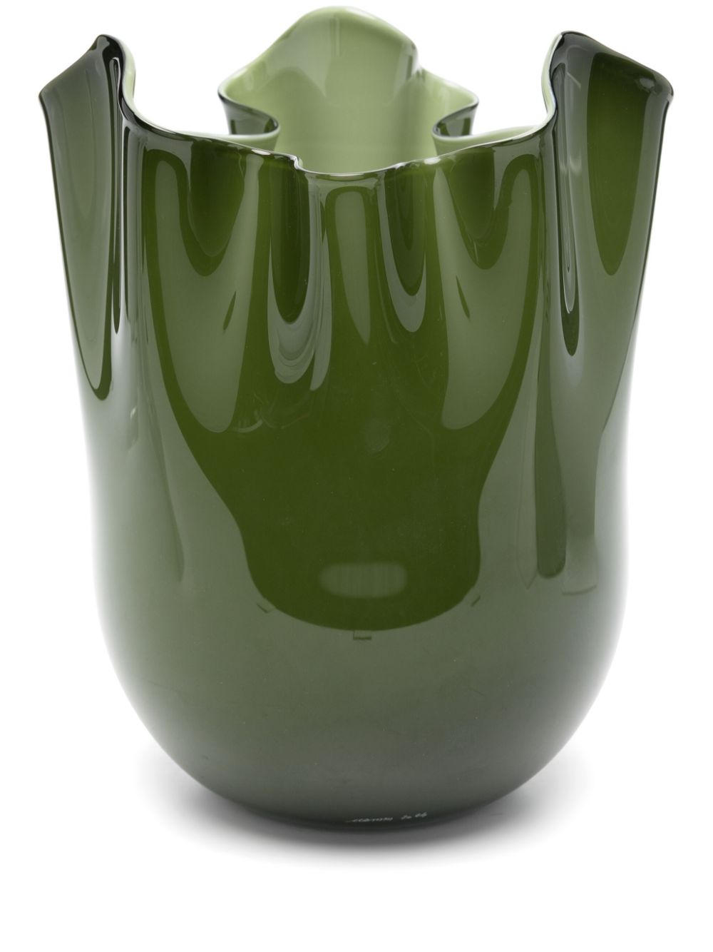 Venini Fazzoletto Vase (30cm X 21.5cm) In Green