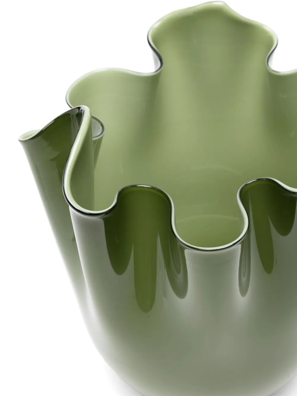 Venini Fazzoletto Vase (30cm X 21.5cm) In Green