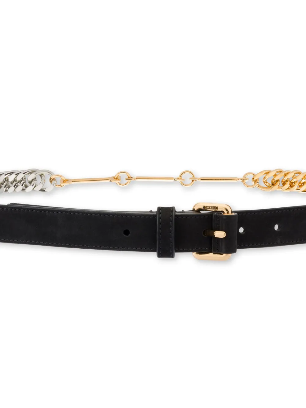 Moschino Cubaanse leren riem met ketting - Zwart