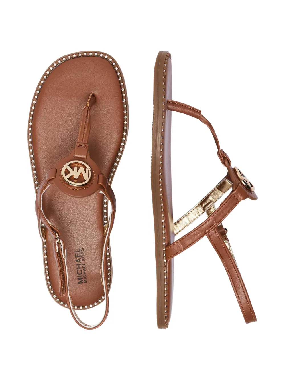 Michael Kors Kids Sandalen met logoplakkaat en studs Bruin