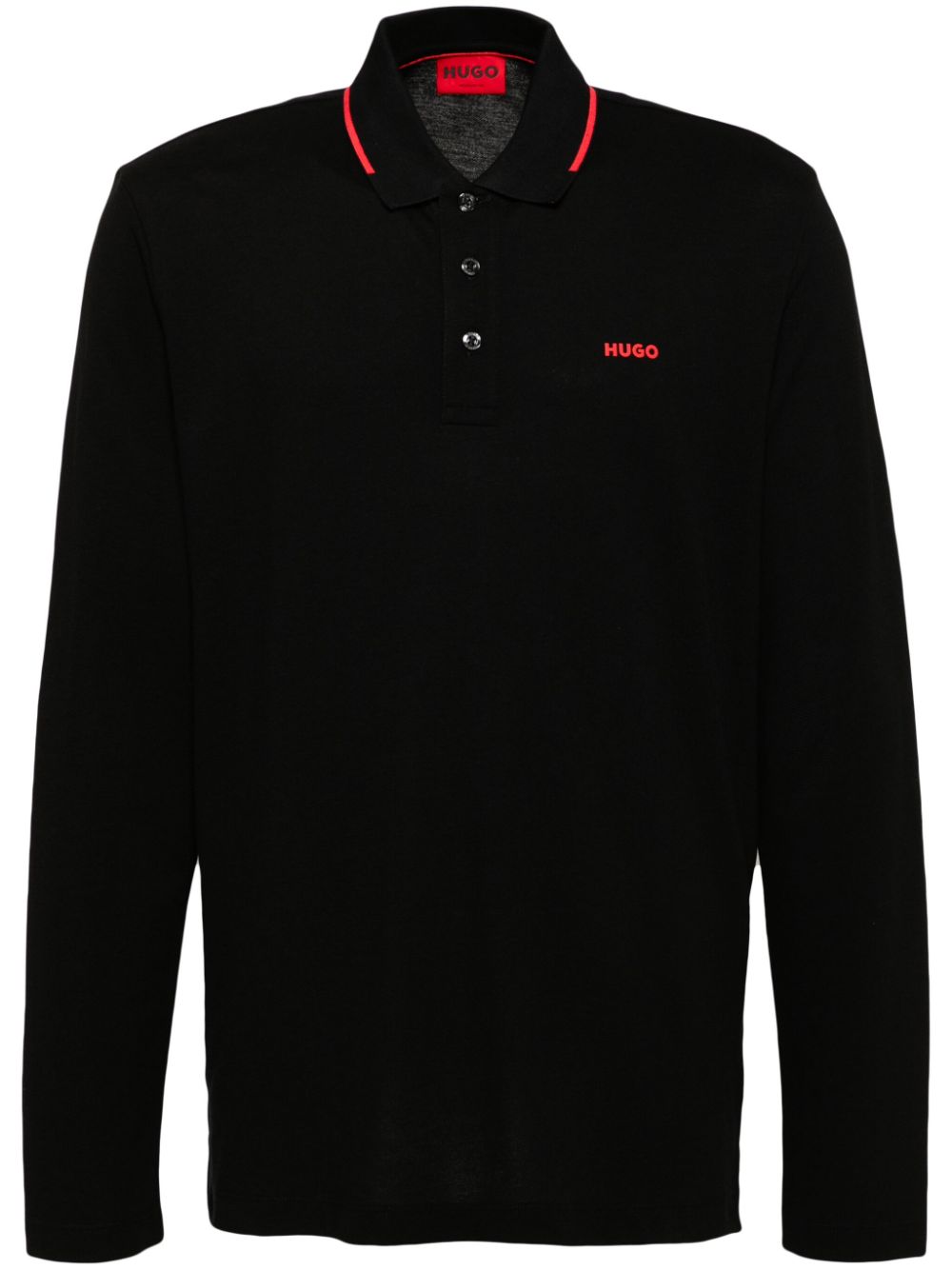 HUGO logo print long-sleeves polo shirt - Black