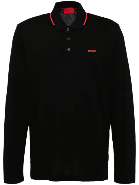 HUGO logo print long-sleeves polo shirt