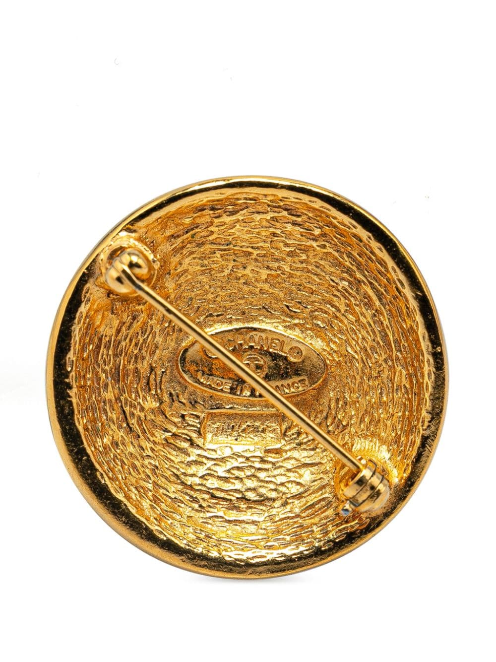 CHANEL Pre-Owned 1970-1980 Gold Plated CC Quilted Round costume brooch - Goud