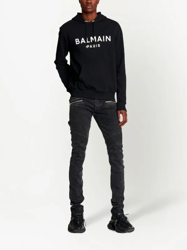 【関税込み】balmain LOGO PRINT HOODIE Black Logo-Print Cotton-Jersey Hoodie | BALMAIN | MR PORTER
