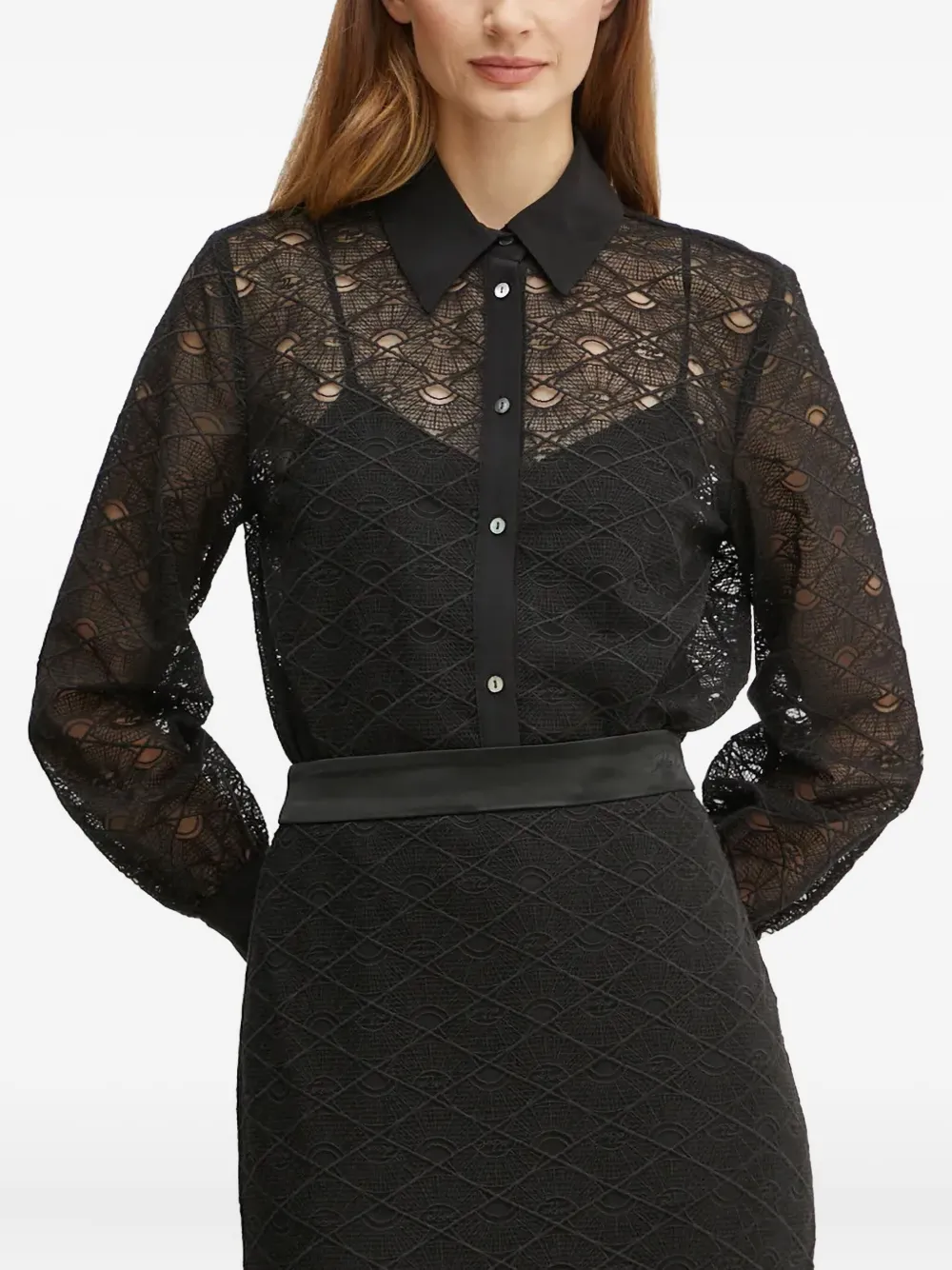 Karl Lagerfeld Lace Buttoned Shirt In Black