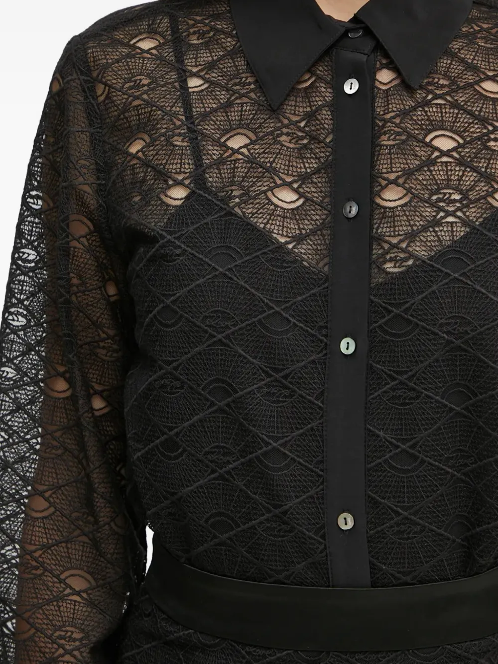 Karl Lagerfeld Lace Buttoned Shirt In Black