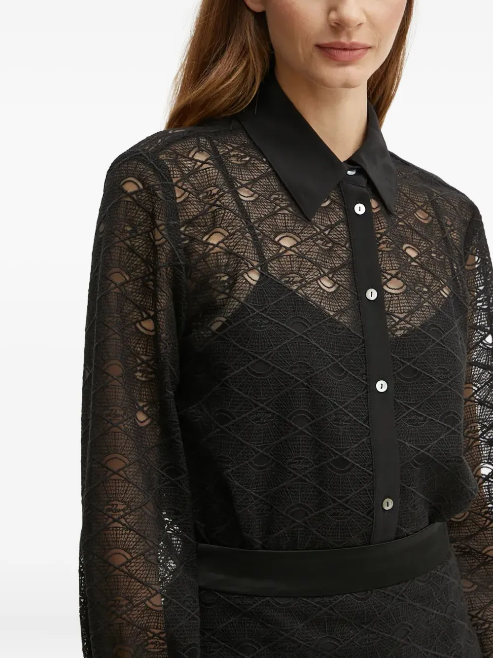 Karl Lagerfeld Lace Buttoned Shirt In Black
