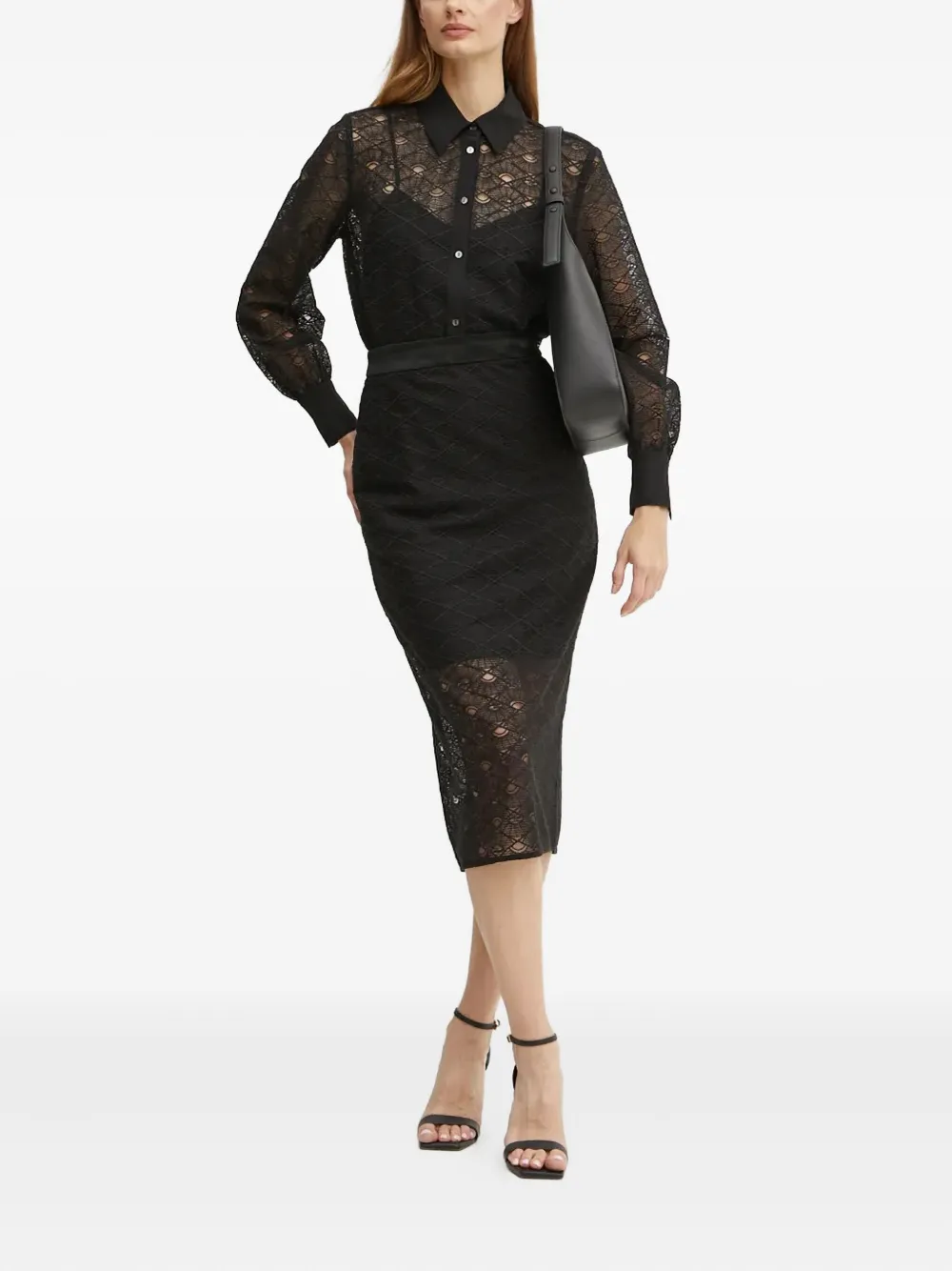 Karl Lagerfeld lace buttoned shirt - Zwart