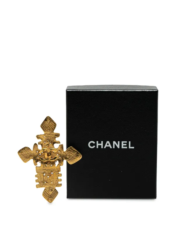 Chanel Pre owned 1994 Gold Plated CC Cross Costume Brooch