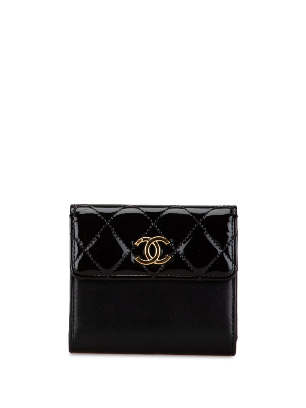 CHANEL Pre-Owned 2020 CC Quilted Patent and Lambskin Trifold Wallet small wallets - Black