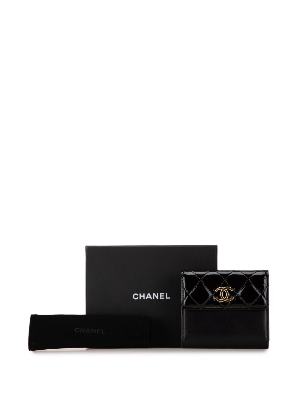 CHANEL 2020 CC Quilted Patent and Lambskin Trifold Wallet small wallets Women