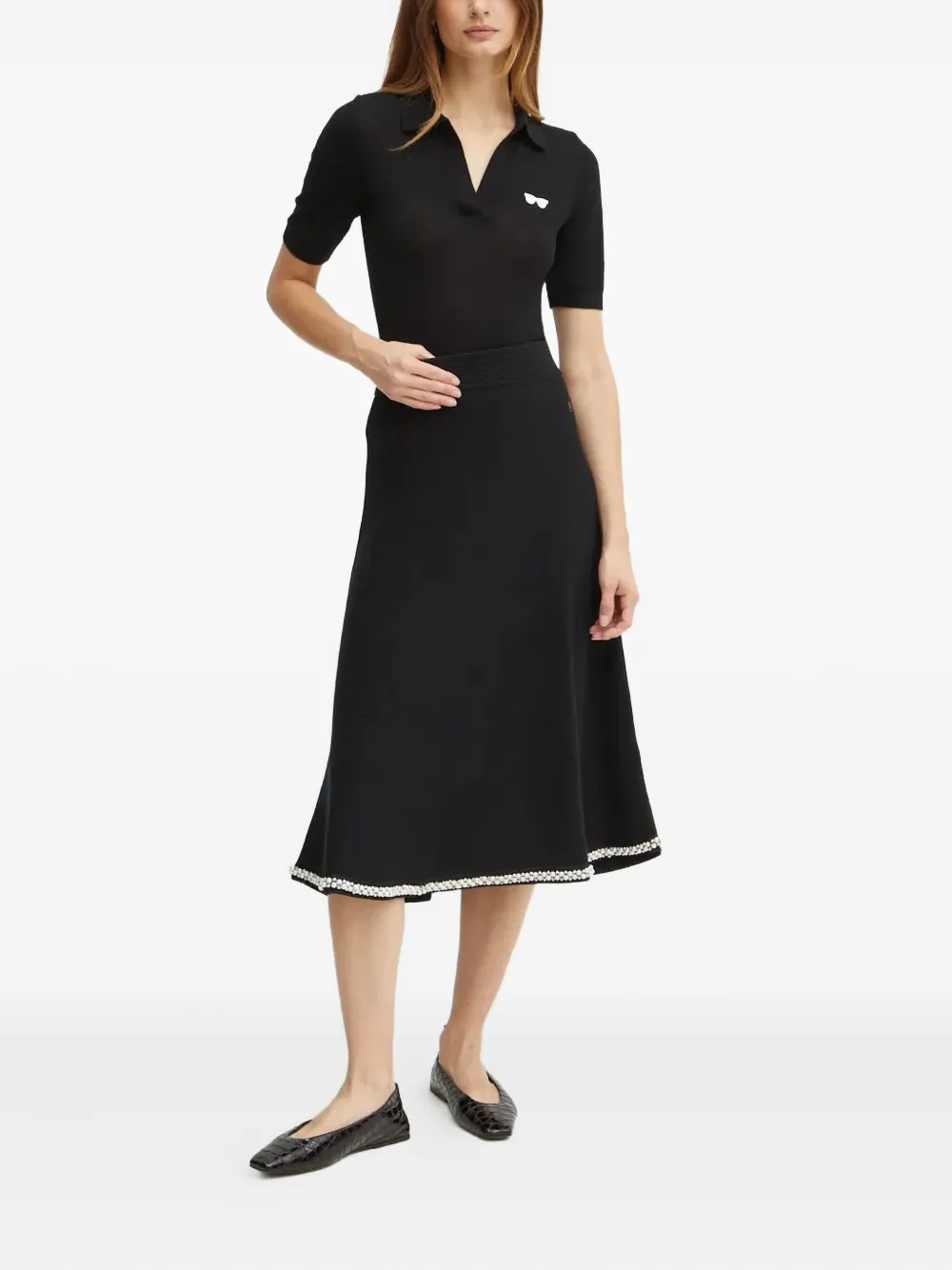 Karl Lagerfeld embroidered polo top - Zwart
