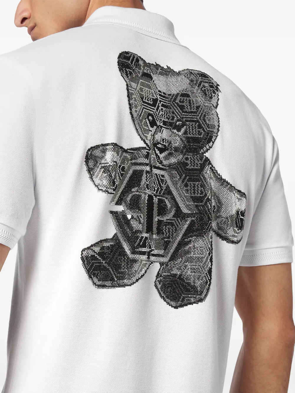 Philipp Plein Strass Teddy poloshirt Wit